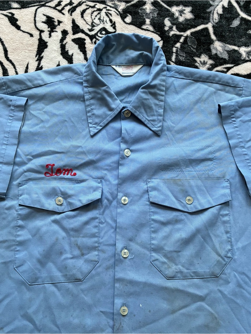 002 - VINTAGE 80s UNITOG UNION MADE IN USA MECHANIC CHAINSTITCH BUTTON SHIRT